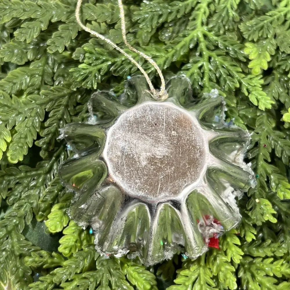 Vintage Round Tart Tin Snowman Snow Diorama Mid Century Glitter Ornament